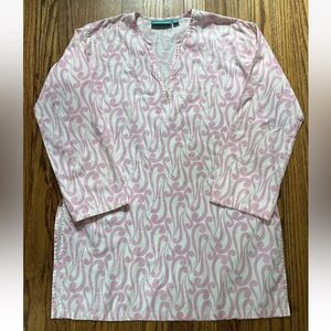 NEEDHAM LANE-Sz S Petal Pink/Wht Swirl Print 100% Cotton Cover Up Coastal Beach